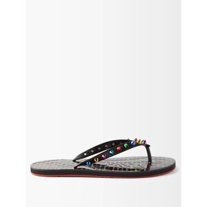 CHRISTIAN LOUBOUTIN Loubi Flip Flop Spikes Donna Flat Black Mix Studded